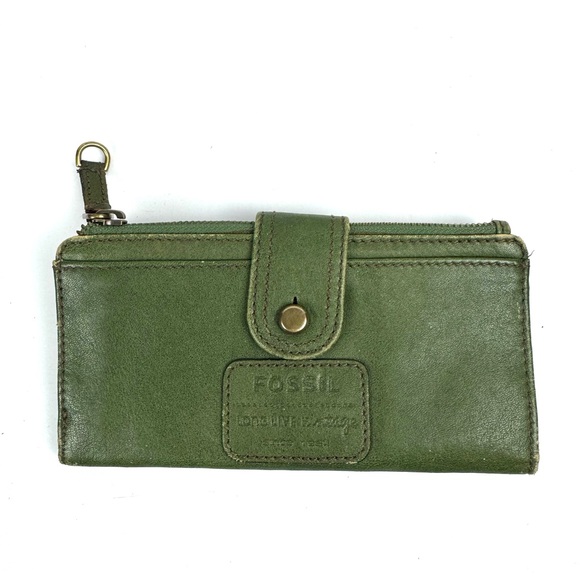 Fossil Accessories - Vintage Fossil Wallet Womens Green Leather Bi-Fold Snap Wallet Y2K Retro Casual